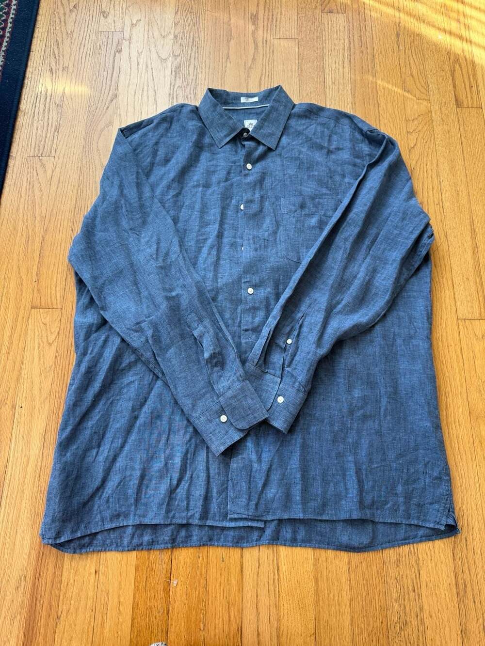 Peter Millar Linen Long Sleeve Button Up Shirt Extra Large Blue